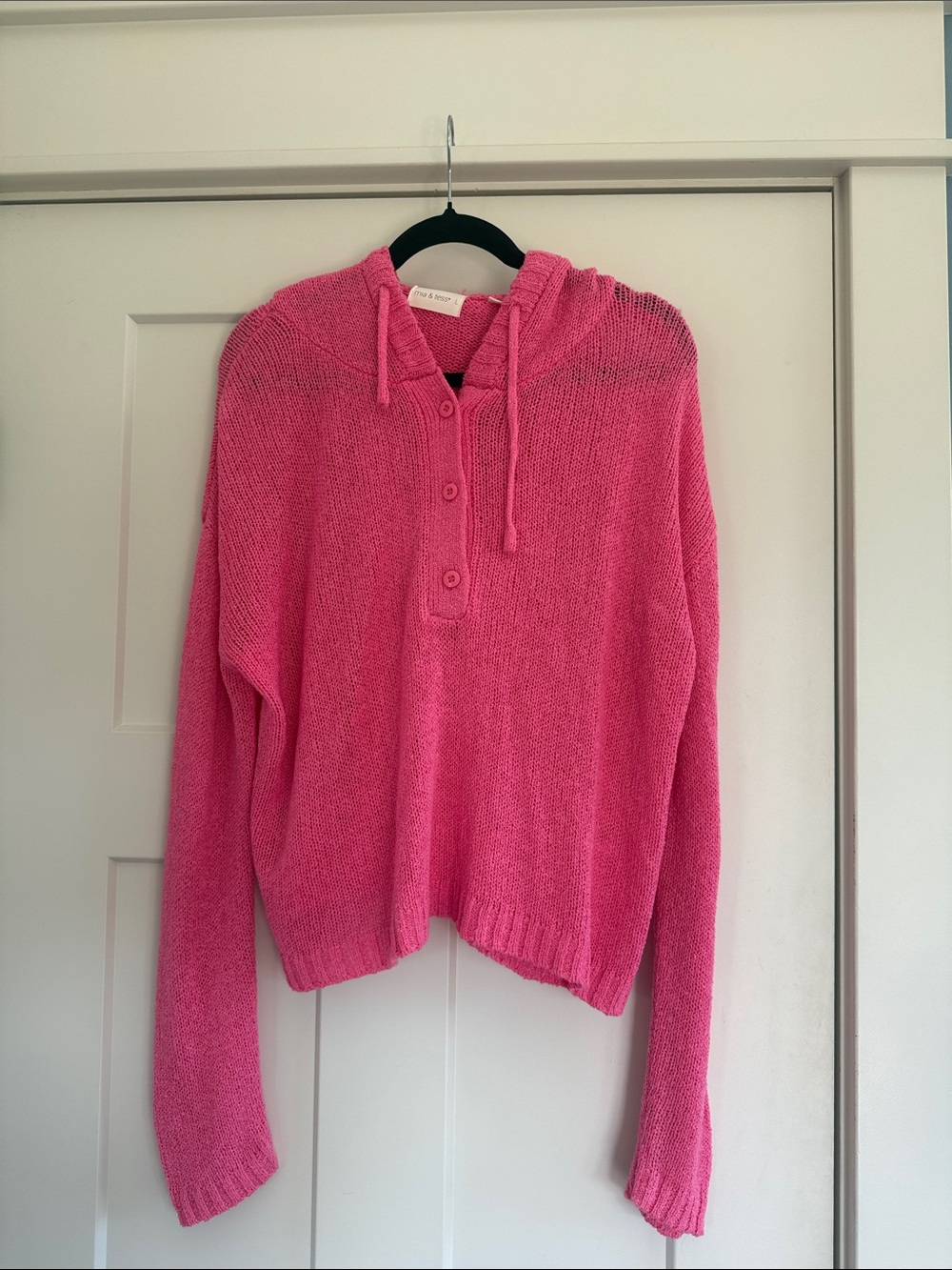 Mia & Tess Open-knit Women’s Pink Hooded Crew-Neck Sweater L